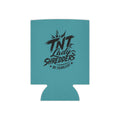 Can Cooler — "TNT Lady Shredders" / "Less Roads. More Stories." Teal Drink Koozie