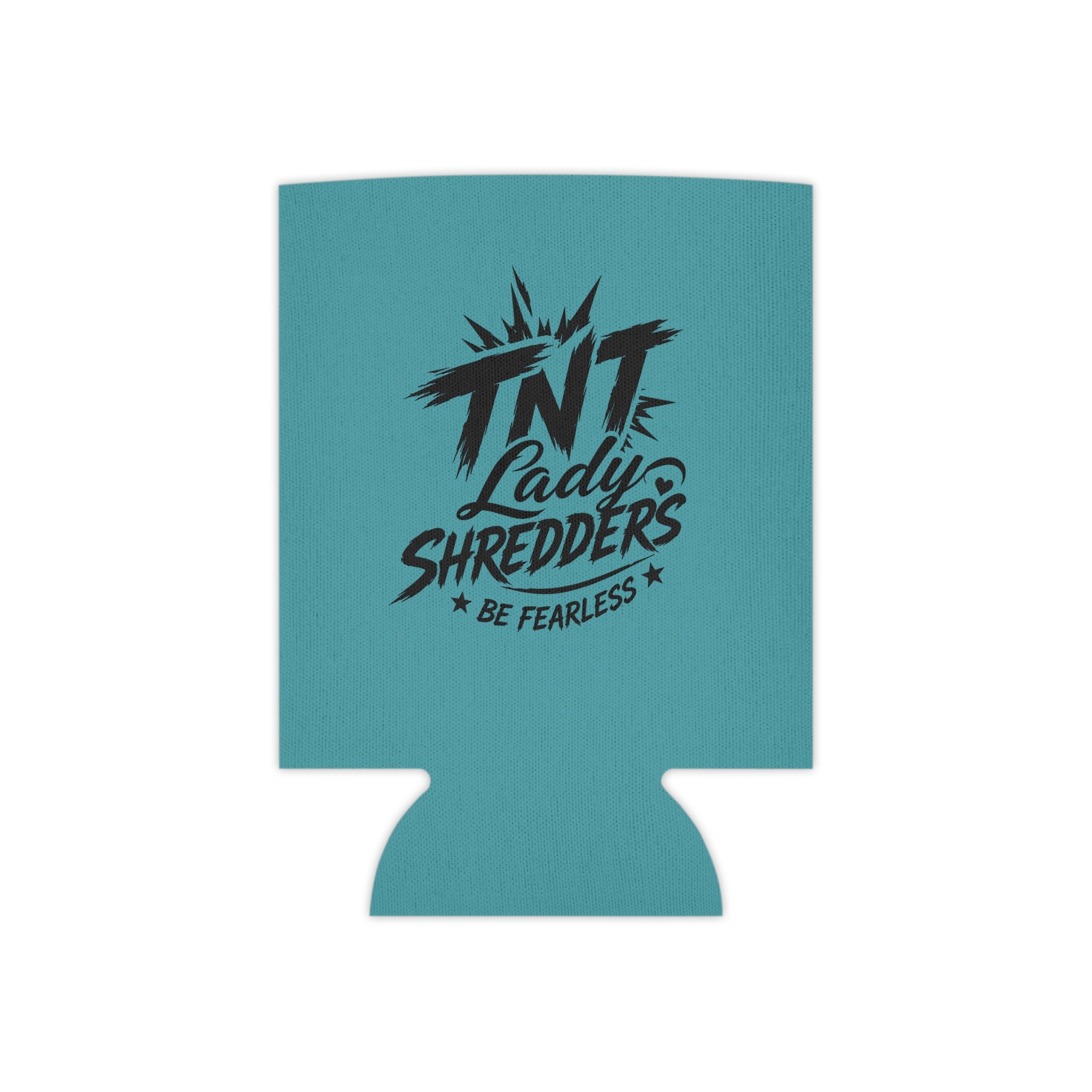Can Cooler — "TNT Lady Shredders" / "Less Roads. More Stories." Teal Drink Koozie