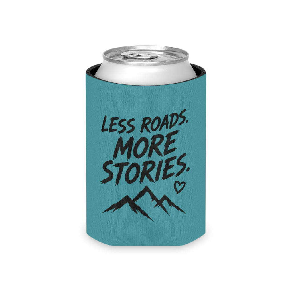 Can Cooler — "TNT Lady Shredders" / "Less Roads. More Stories." Teal Drink Koozie