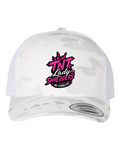 TNT White Alpine Camo Hat — white alpine camo snapback hat, TNT Lady Sledders